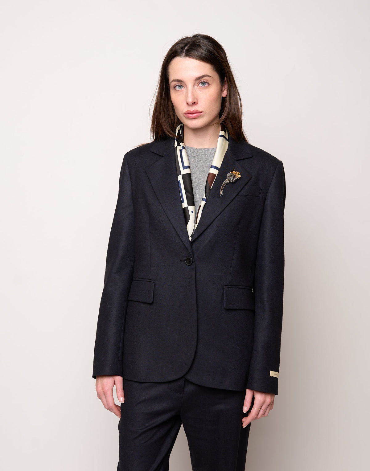 GIACCA MONOPETTO IN FLANELLA STRETCH BLU ABISSO