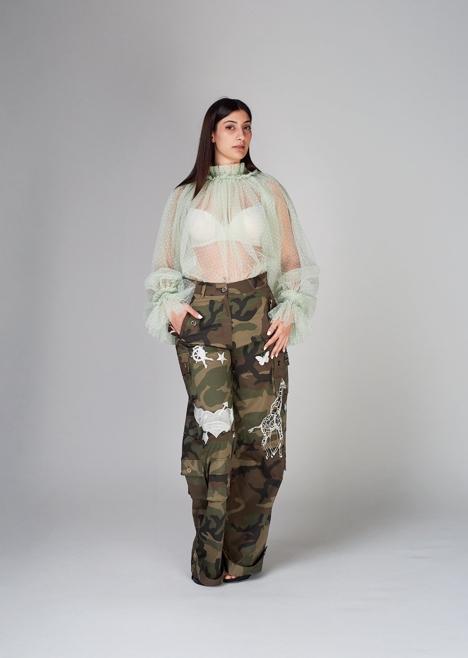 Pantalone 5 Progress camouflage con ricami