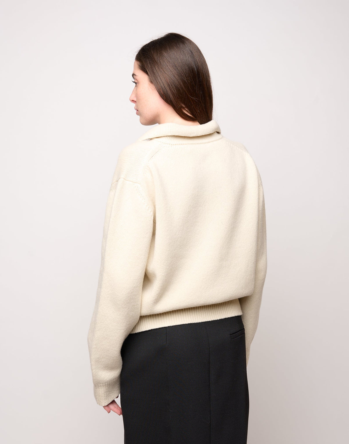 MAGLIA POLO CROPPED IN LANA E CASHMERE PANNA